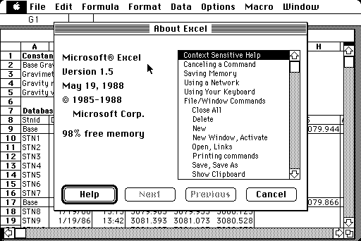 Microsoft Excel 1.5 - About
